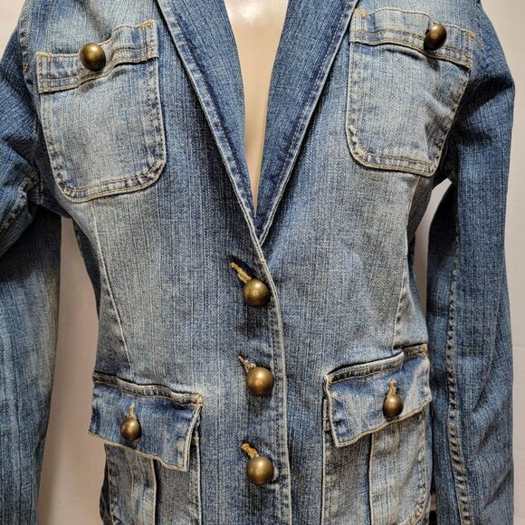 Faded Glory Stretch Denim Jean Jacket Embroidered Design - Size Missy 12 - Picture 2 of 9